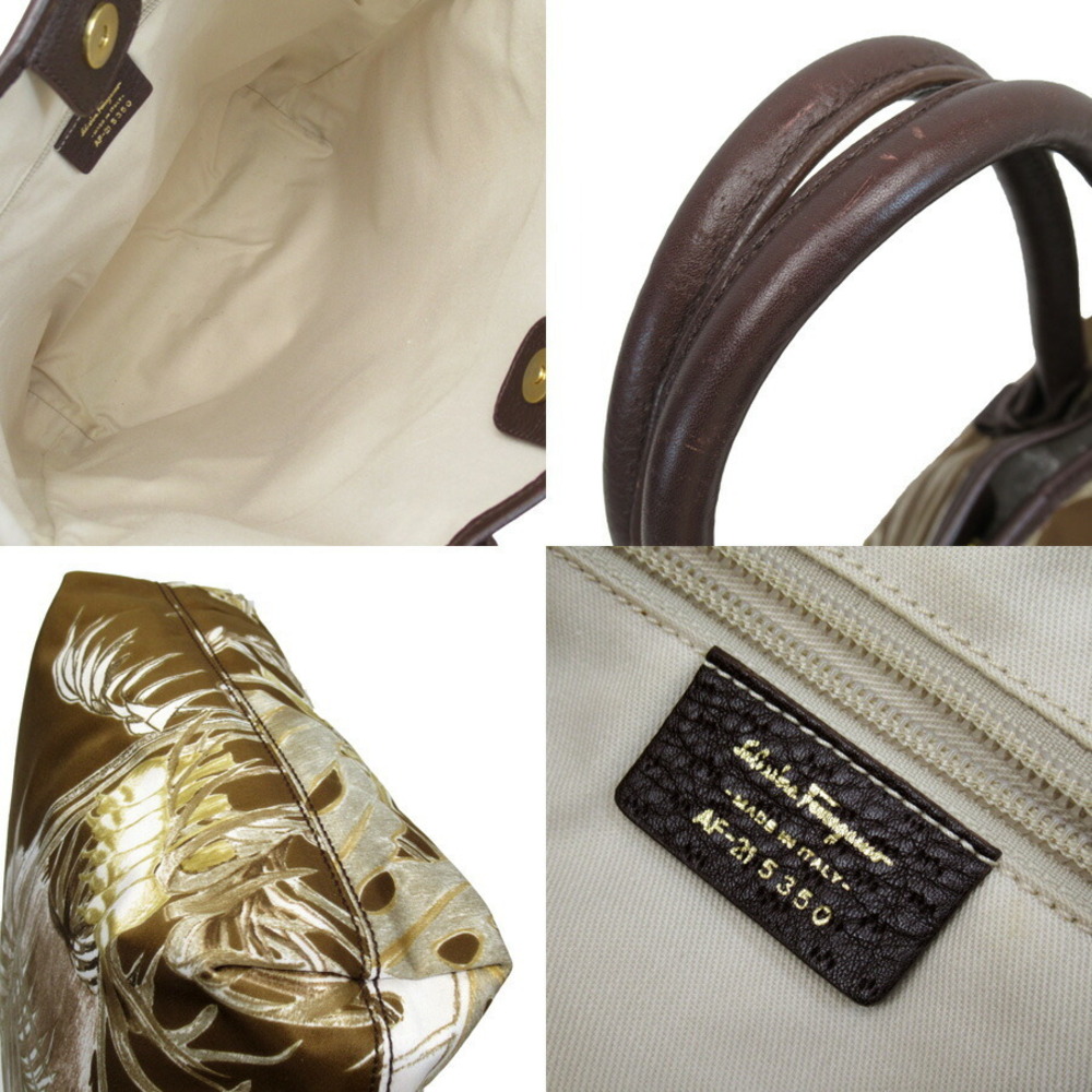 Salvatore Ferragamo leather favorite brown tote satin bag classic handbag